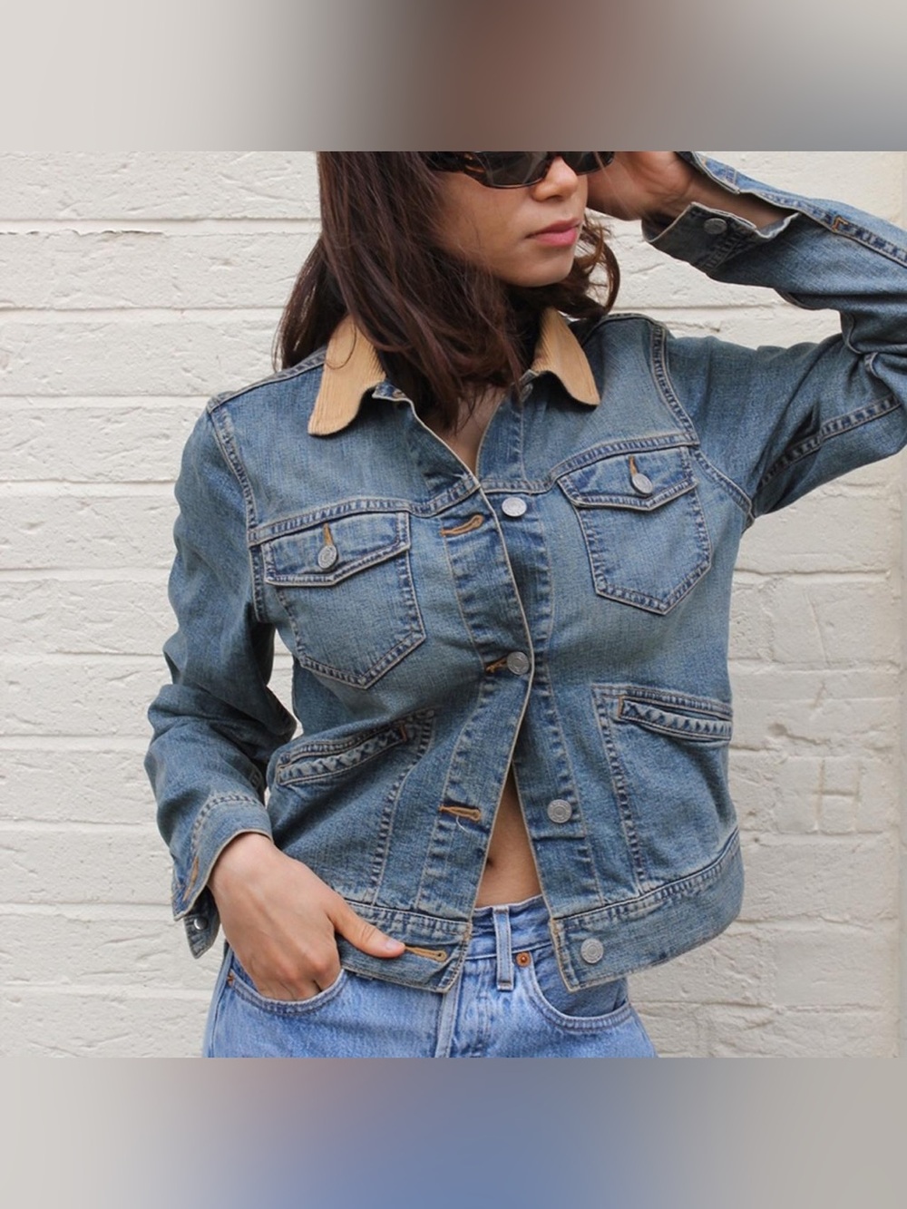 Polo Ralph Lauren 90s Classic Denim Jacket American Flag Corduroy L - Picture 3 of 10
